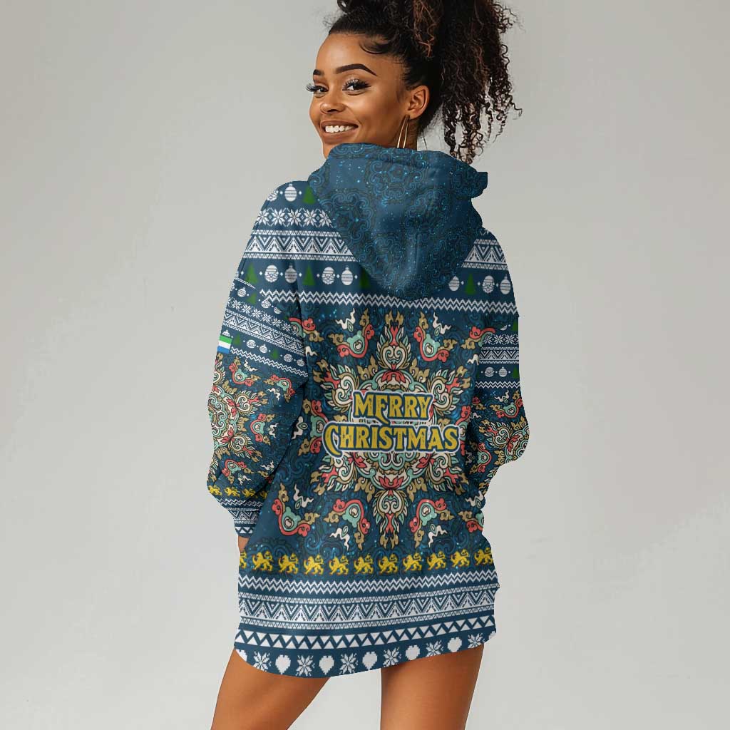 Sierra Leone Christmas Hoodie Dress Ornamental Coat of Arms and Festive Motif - African Pride