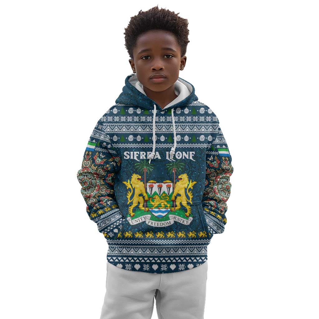 Sierra Leone Christmas Kid Hoodie Ornamental Coat of Arms and Festive Motif - African Pride