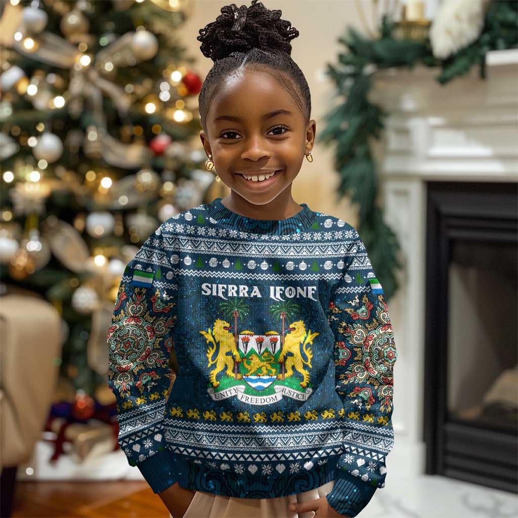 Sierra Leone Christmas Kid Ugly Christmas Sweater Ornamental Coat of Arms and Festive Motif - African Pride