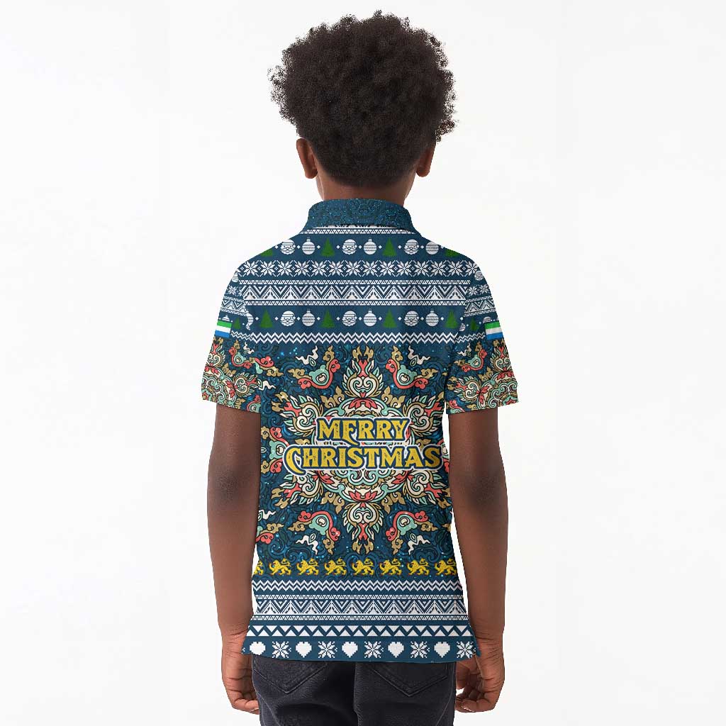 Sierra Leone Christmas Kid Polo Shirt Ornamental Coat of Arms and Festive Motif - African Pride