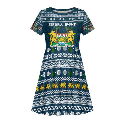 Sierra Leone Christmas Kid Short Sleeve Dress Ornamental Coat of Arms and Festive Motif - African Pride