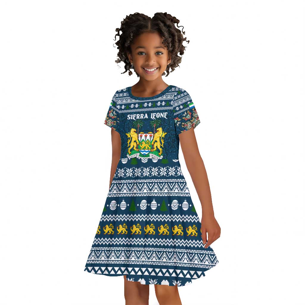 Sierra Leone Christmas Kid Short Sleeve Dress Ornamental Coat of Arms and Festive Motif - African Pride