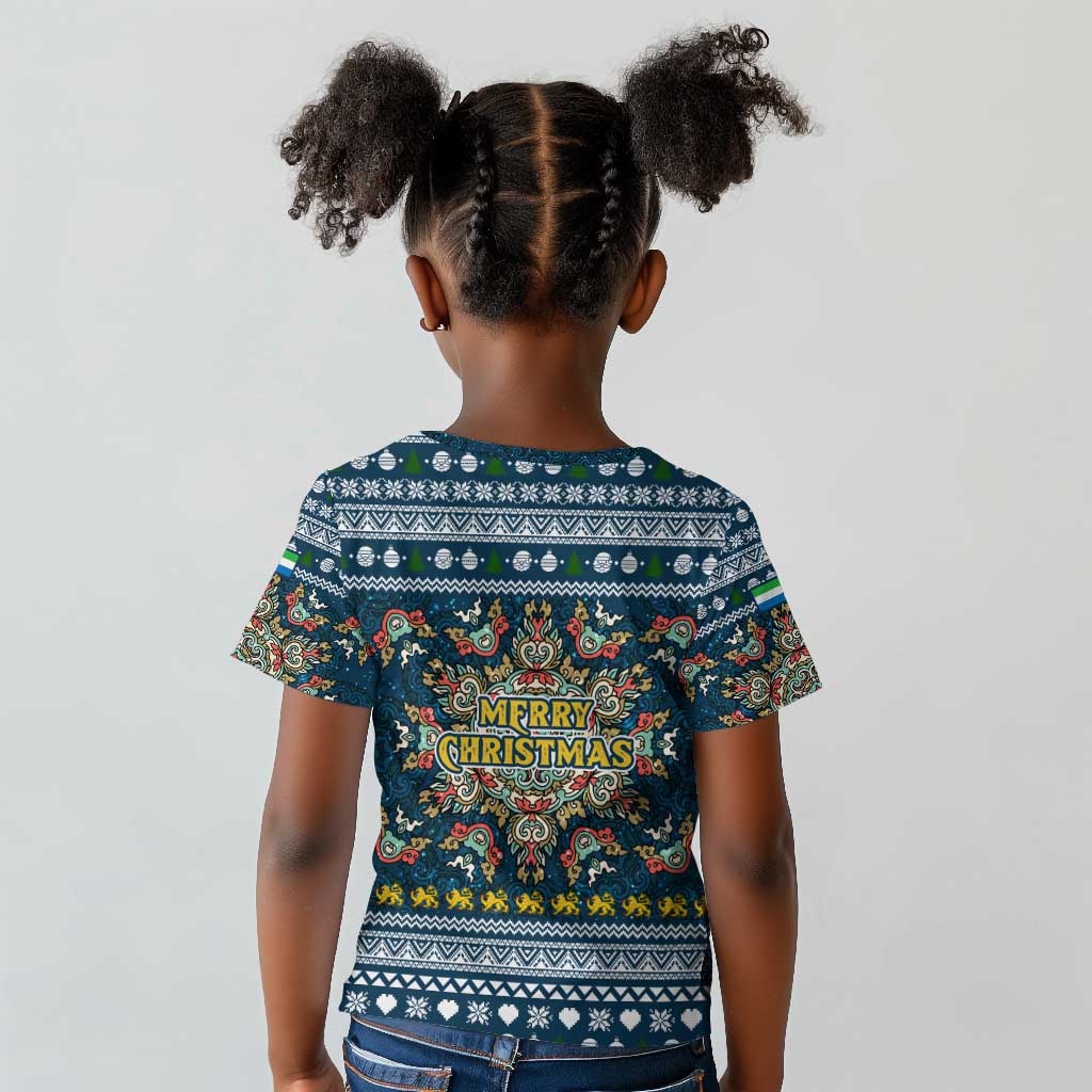 Sierra Leone Christmas Kid T shirt Ornamental Coat of Arms and Festive Motif - African Pride