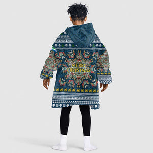 Sierra Leone Christmas Kid Wearable Blanket Hoodie Ornamental Coat of Arms and Festive Motif - African Pride