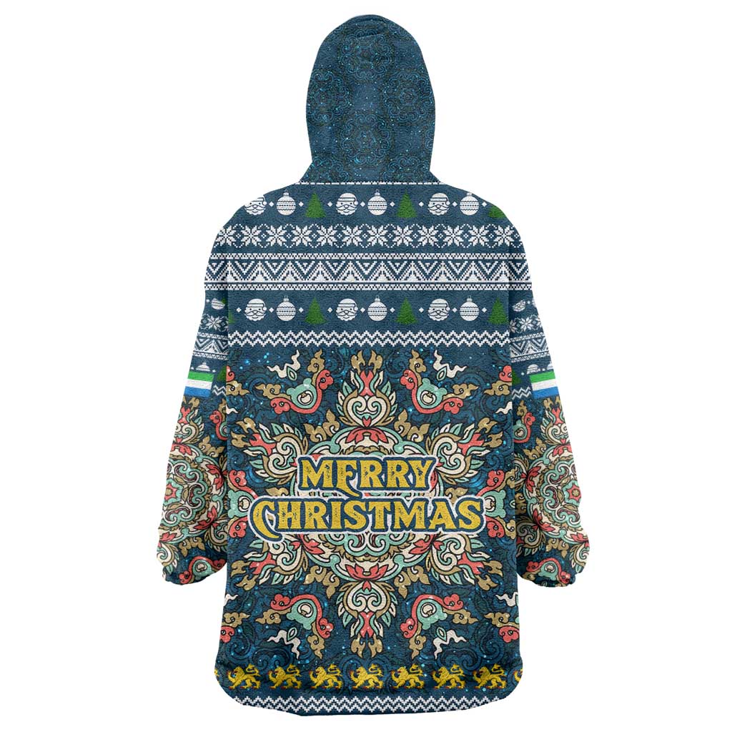 Sierra Leone Christmas Kid Wearable Blanket Hoodie Ornamental Coat of Arms and Festive Motif - African Pride