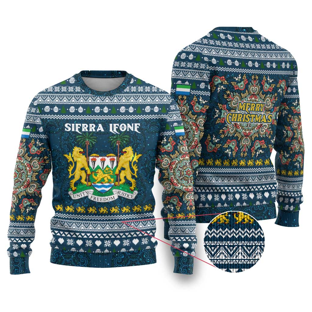 Sierra Leone Christmas Ugly Christmas Sweater Ornamental Coat of Arms and Festive Motif - African Pride