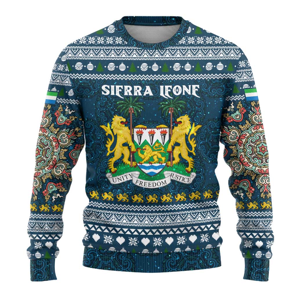 Sierra Leone Christmas Ugly Christmas Sweater Ornamental Coat of Arms and Festive Motif - African Pride
