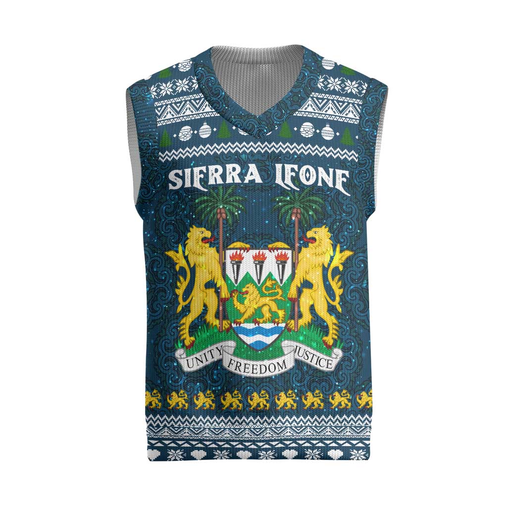 Sierra Leone Christmas Knitted V-Neck Vest Ornamental Coat of Arms and Festive Motif - African Pride