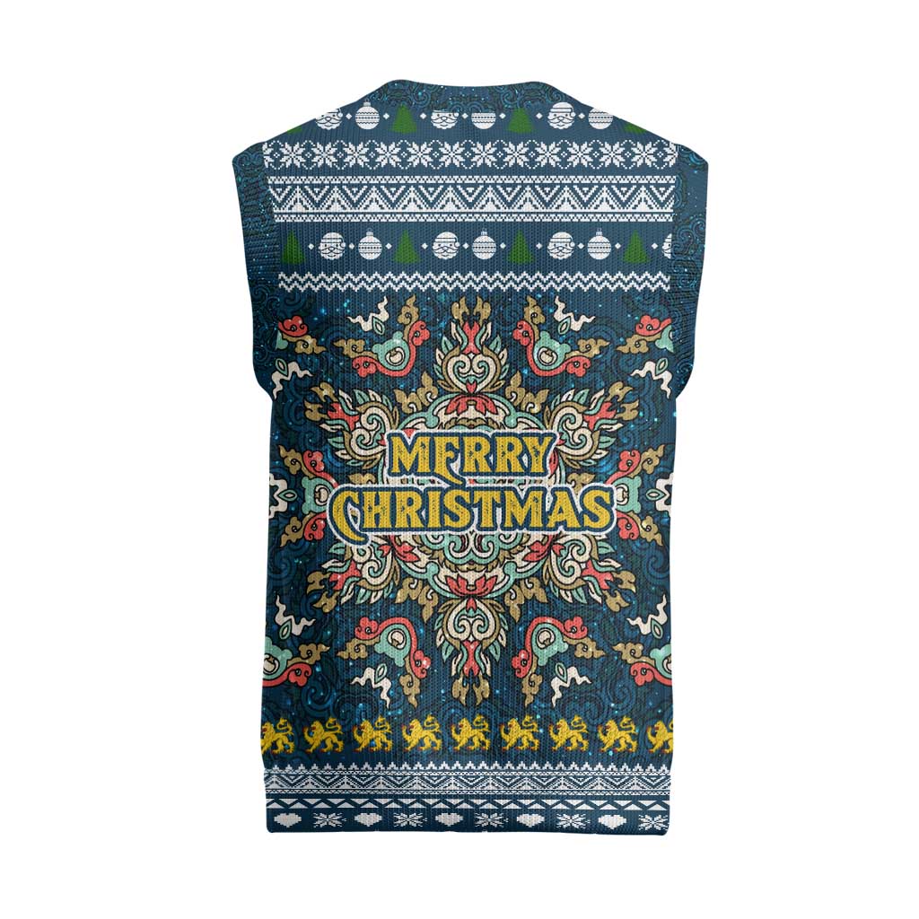 Sierra Leone Christmas Knitted V-Neck Vest Ornamental Coat of Arms and Festive Motif - African Pride