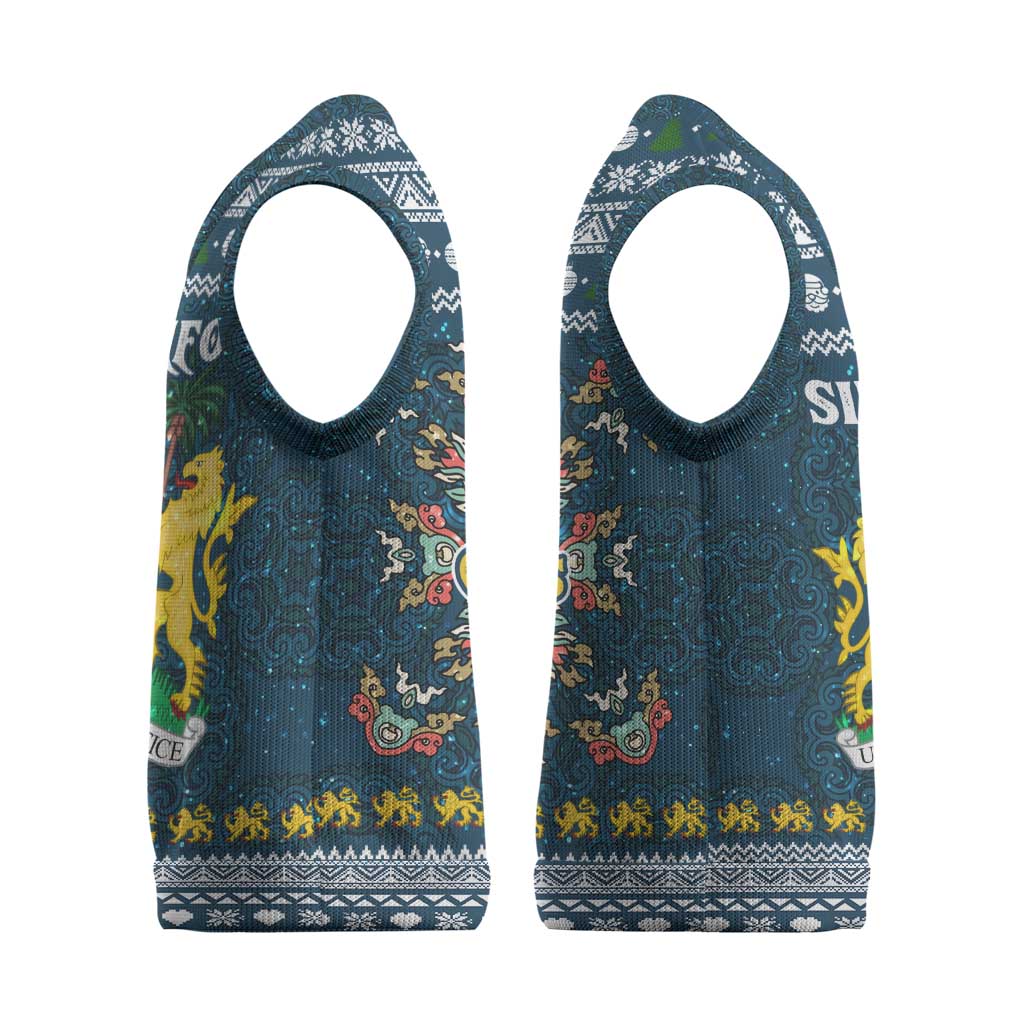 Sierra Leone Christmas Knitted V-Neck Vest Ornamental Coat of Arms and Festive Motif - African Pride