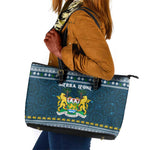 Sierra Leone Christmas Leather Tote Bag Ornamental Coat of Arms and Festive Motif - African Pride