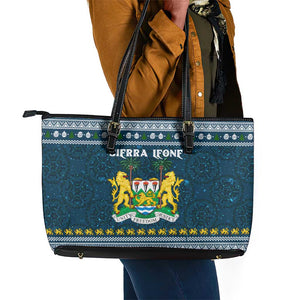 Sierra Leone Christmas Leather Tote Bag Ornamental Coat of Arms and Festive Motif - African Pride