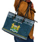 Sierra Leone Christmas Leather Tote Bag Ornamental Coat of Arms and Festive Motif - African Pride