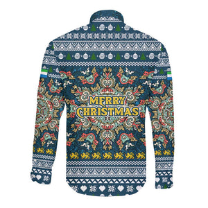 Sierra Leone Christmas Long Sleeve Button Shirt Ornamental Coat of Arms and Festive Motif - African Pride