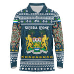 Sierra Leone Christmas Long Sleeve Polo Shirt Ornamental Coat of Arms and Festive Motif - African Pride