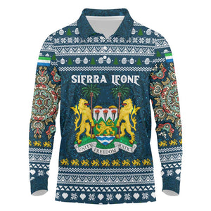 Sierra Leone Christmas Long Sleeve Polo Shirt Ornamental Coat of Arms and Festive Motif - African Pride