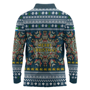 Sierra Leone Christmas Long Sleeve Polo Shirt Ornamental Coat of Arms and Festive Motif - African Pride