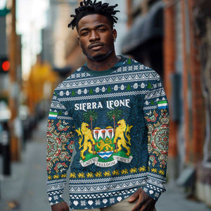 Sierra Leone Christmas Long Sleeve Shirt Ornamental Coat of Arms and Festive Motif - African Pride