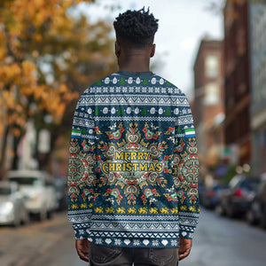 Sierra Leone Christmas Long Sleeve Shirt Ornamental Coat of Arms and Festive Motif - African Pride