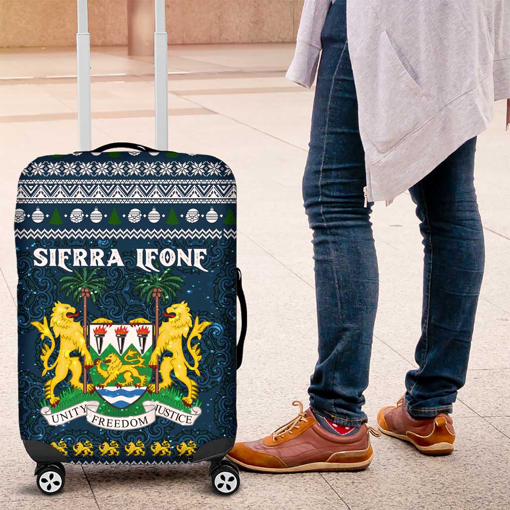 Sierra Leone Christmas Luggage Cover Ornamental Coat of Arms and Festive Motif - African Pride