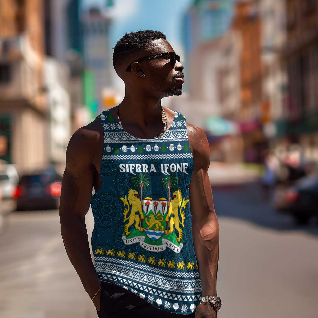 Sierra Leone Christmas Men Tank Top Ornamental Coat of Arms and Festive Motif - African Pride
