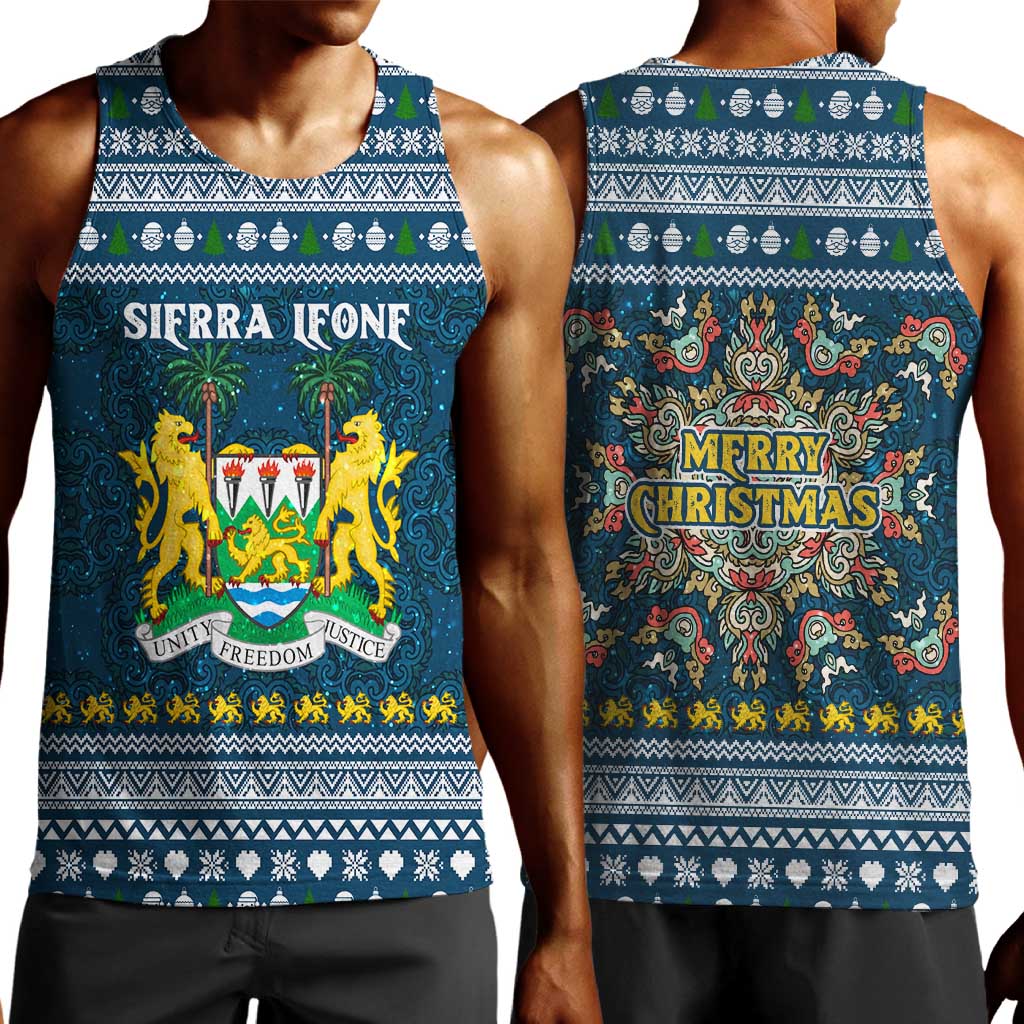 Sierra Leone Christmas Men Tank Top Ornamental Coat of Arms and Festive Motif - African Pride