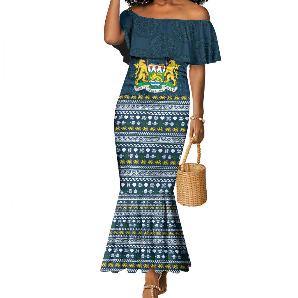 Sierra Leone Christmas Mermaid Dress Ornamental Coat of Arms and Festive Motif - African Pride