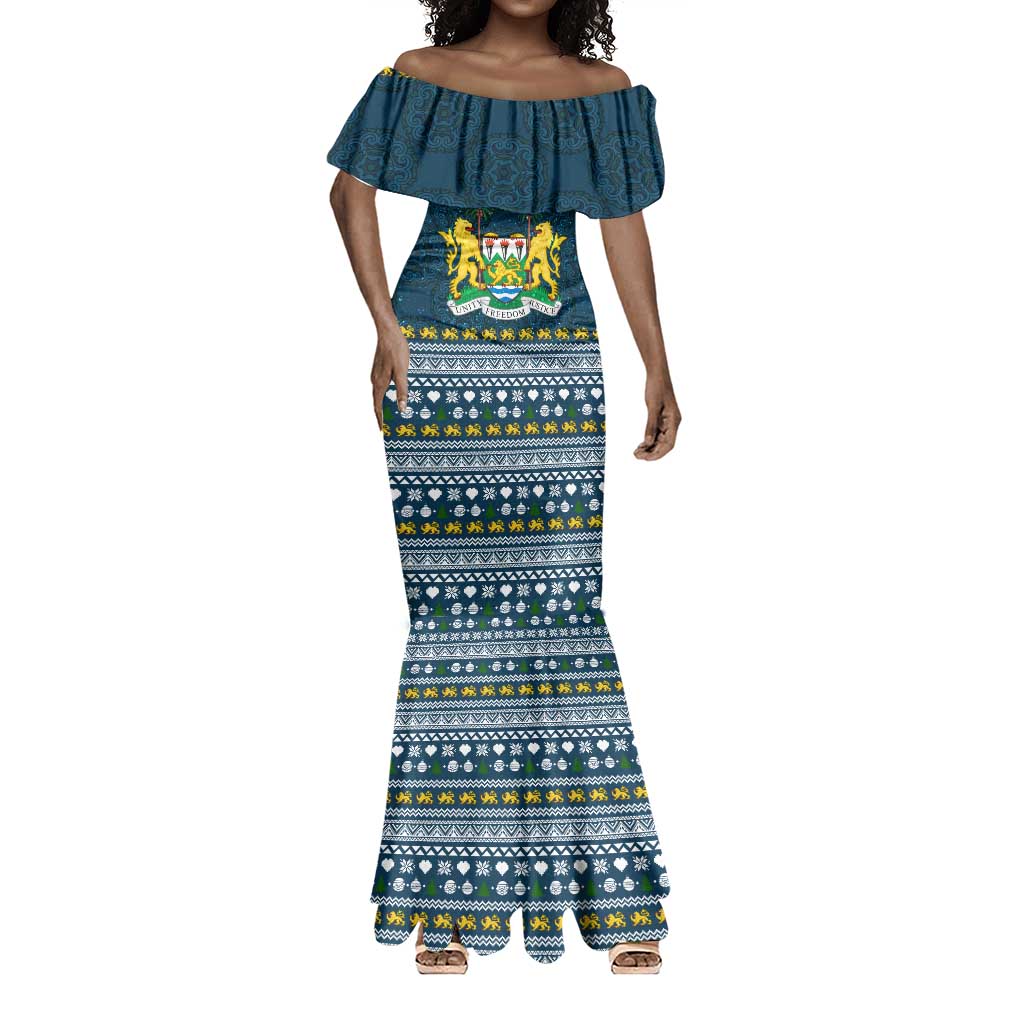 Sierra Leone Christmas Mermaid Dress Ornamental Coat of Arms and Festive Motif - African Pride