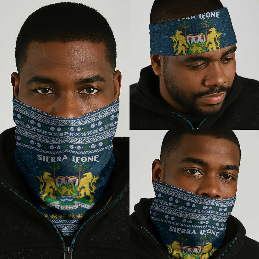 Sierra Leone Christmas Neck Gaiter Ornamental Coat of Arms and Festive Motif - African Pride