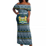 Sierra Leone Christmas Off Shoulder Maxi Dress Ornamental Coat of Arms and Festive Motif - African Pride