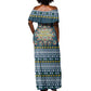 Sierra Leone Christmas Off Shoulder Maxi Dress Ornamental Coat of Arms and Festive Motif - African Pride
