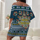 Sierra Leone Christmas Off Shoulder Short Dress Ornamental Coat of Arms and Festive Motif - African Pride