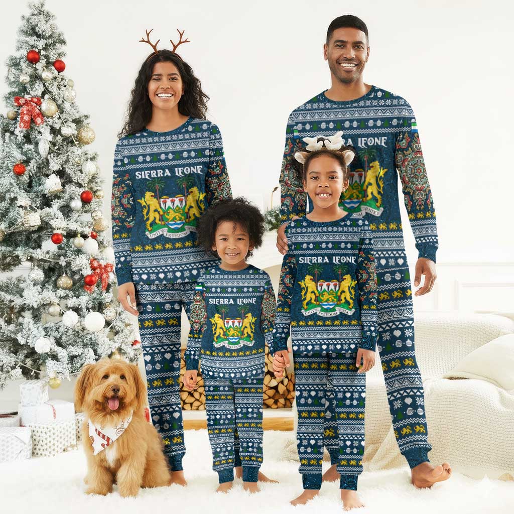Sierra Leone Christmas Pajama Set Ornamental Coat of Arms and Festive Motif - African Pride