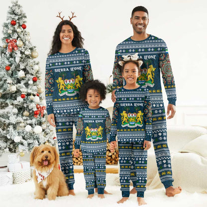 Sierra Leone Christmas Pajama Set Ornamental Coat of Arms and Festive Motif - African Pride