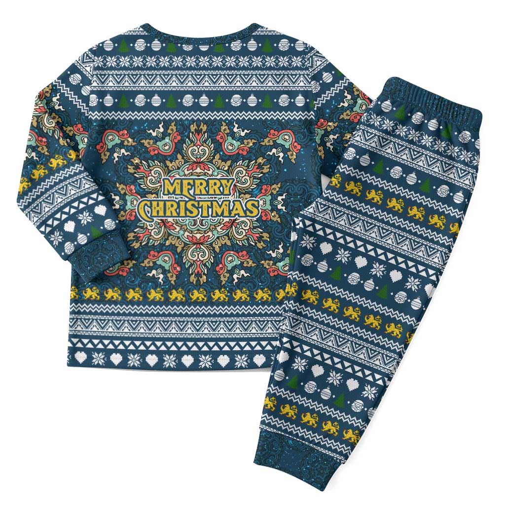 Sierra Leone Christmas Pajama Set Ornamental Coat of Arms and Festive Motif - African Pride