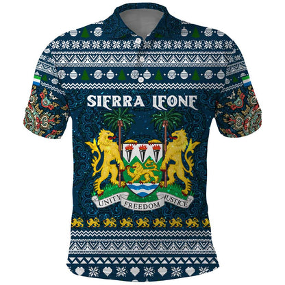 Sierra Leone Christmas Polo Shirt Ornamental Coat of Arms and Festive Motif - African Pride
