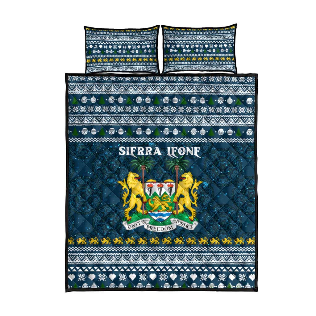 Sierra Leone Christmas Quilt Bed Set Ornamental Coat of Arms and Festive Motif - African Pride