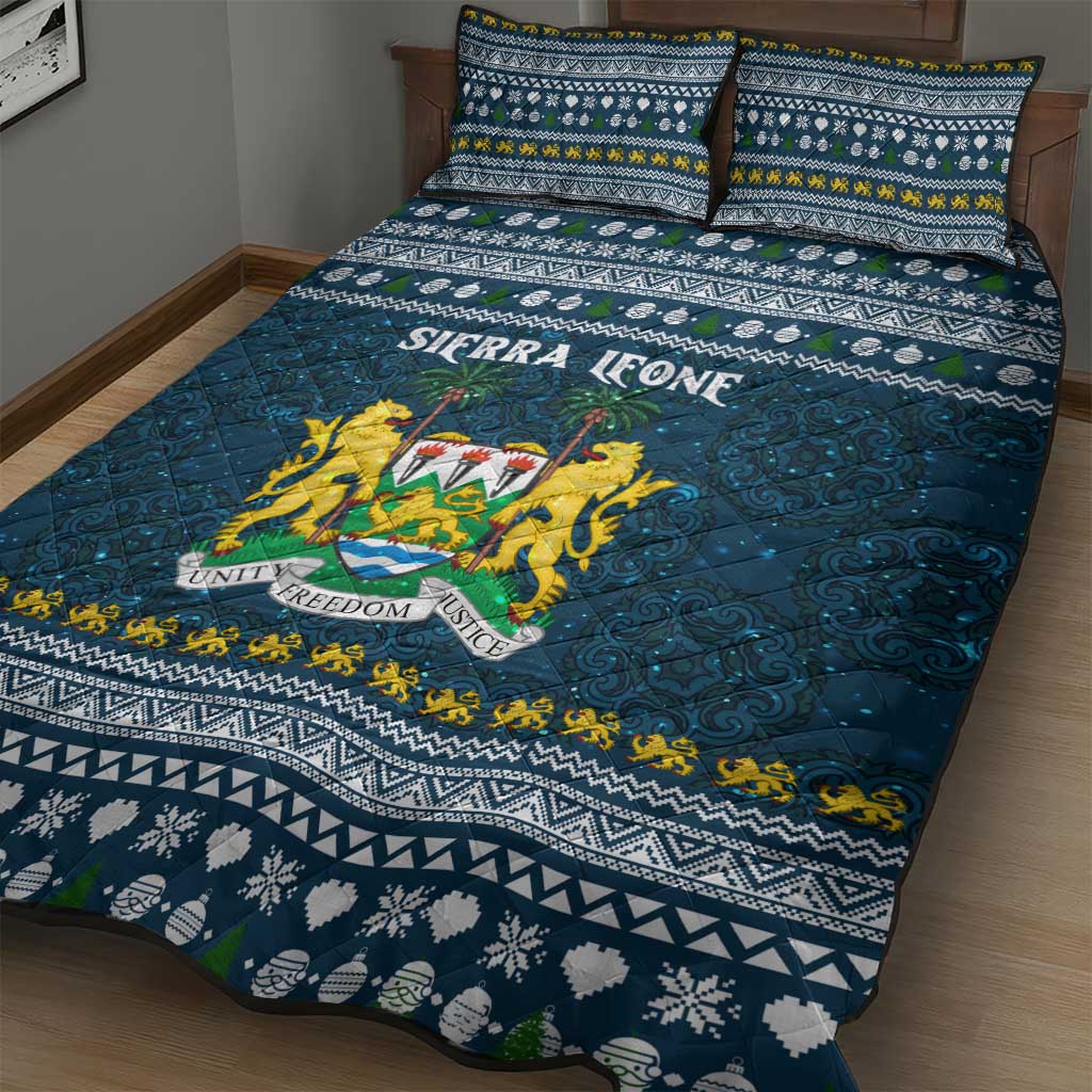 Sierra Leone Christmas Quilt Bed Set Ornamental Coat of Arms and Festive Motif - African Pride