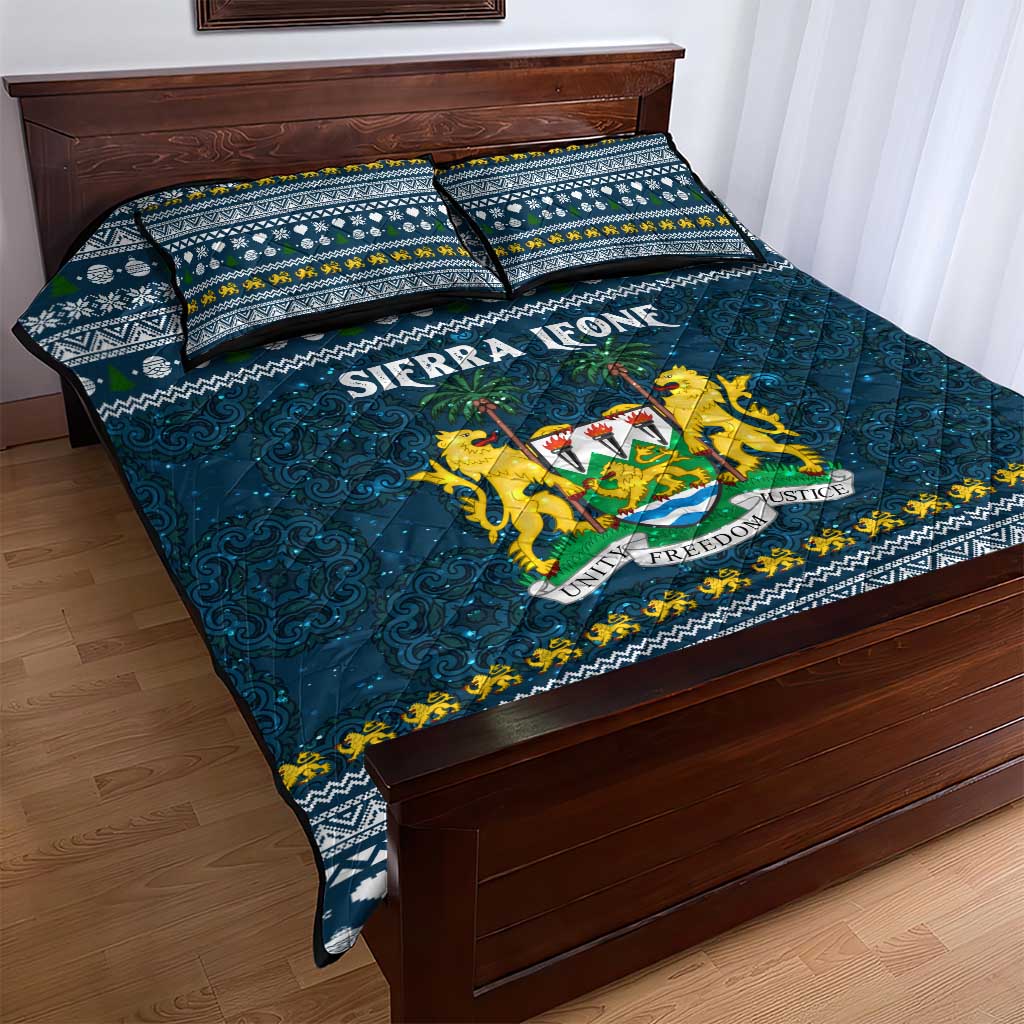 Sierra Leone Christmas Quilt Bed Set Ornamental Coat of Arms and Festive Motif - African Pride