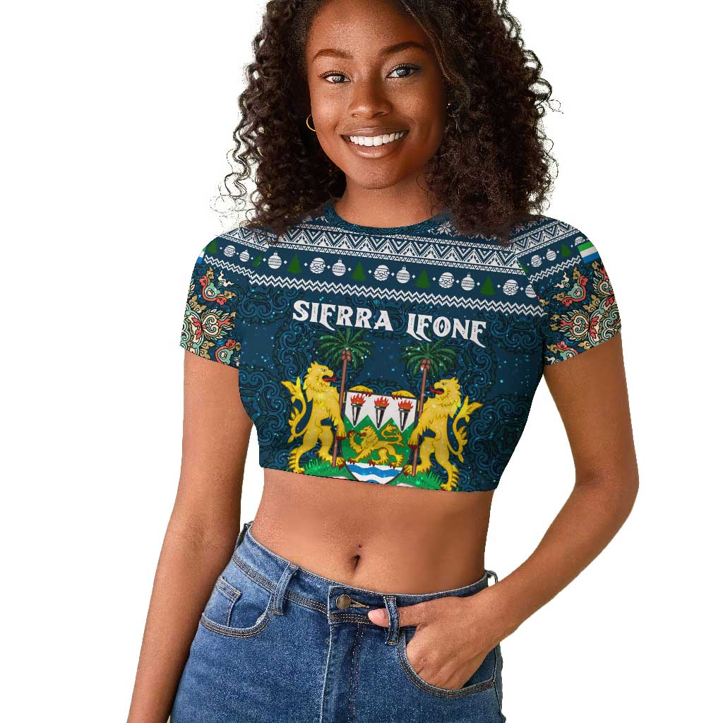 Sierra Leone Christmas Raglan Cropped T shirt Ornamental Coat of Arms and Festive Motif - African Pride