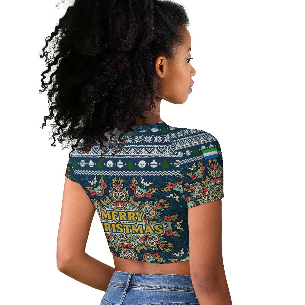 Sierra Leone Christmas Raglan Cropped T shirt Ornamental Coat of Arms and Festive Motif - African Pride