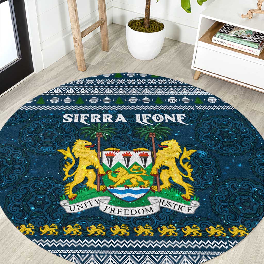 Sierra Leone Christmas Round Carpet Ornamental Coat of Arms and Festive Motif - African Pride