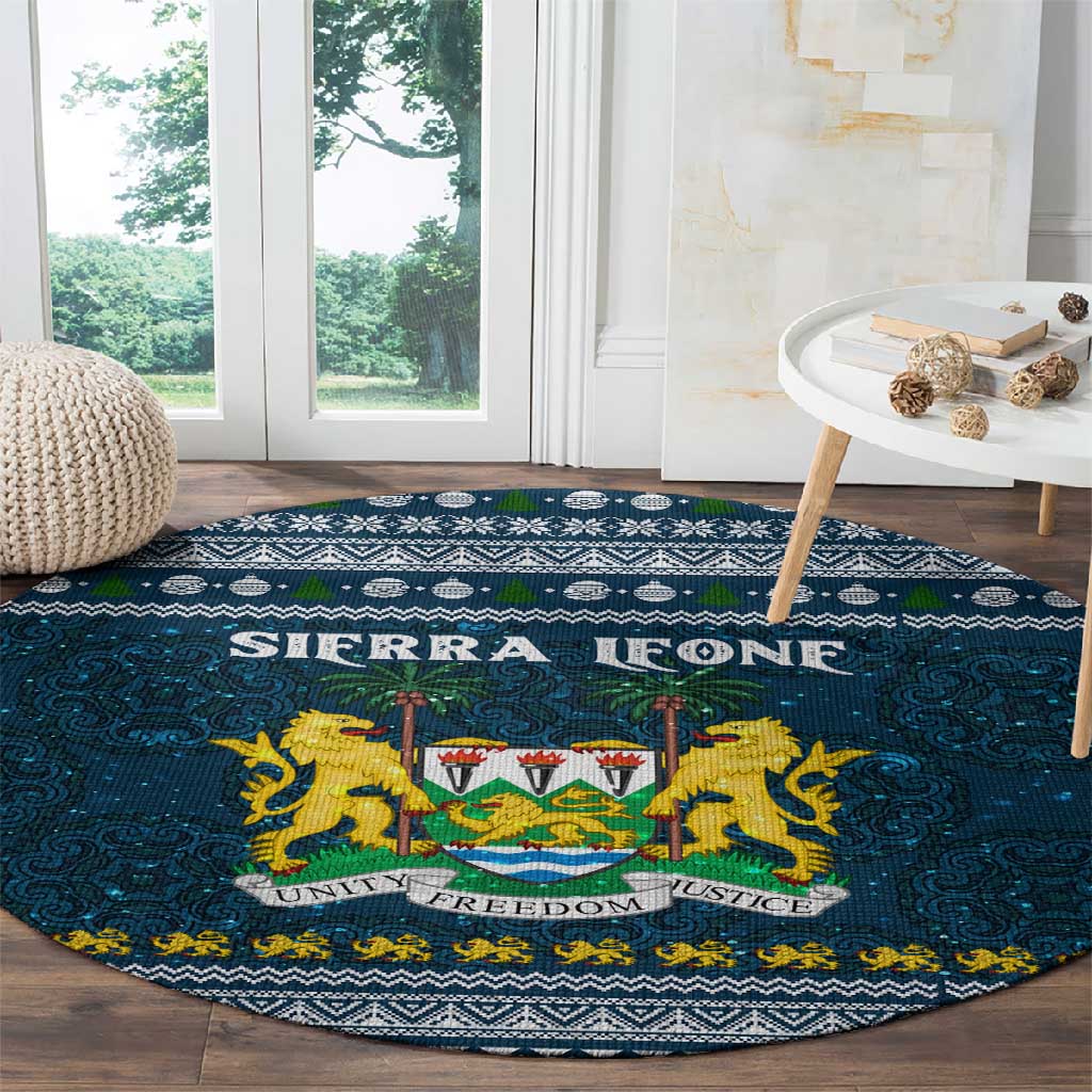 Sierra Leone Christmas Round Carpet Ornamental Coat of Arms and Festive Motif - African Pride