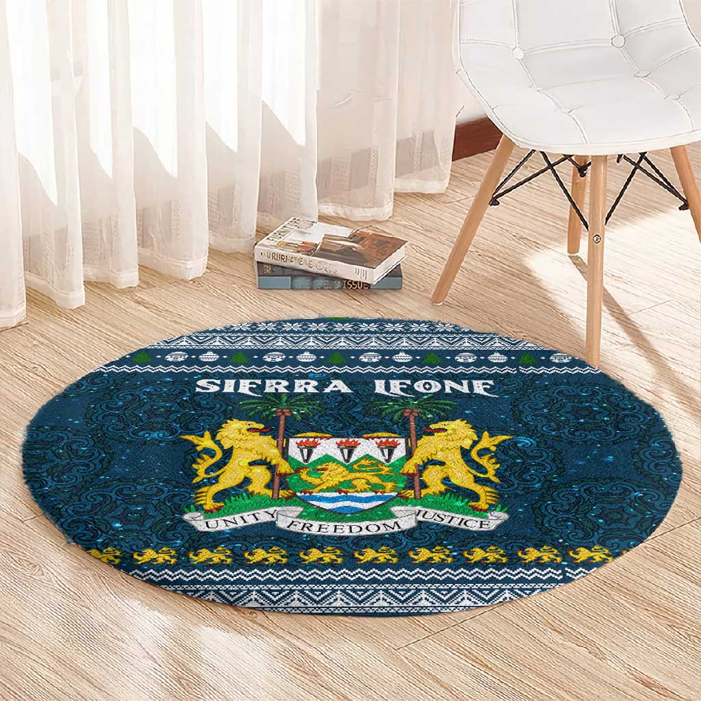 Sierra Leone Christmas Round Carpet Ornamental Coat of Arms and Festive Motif - African Pride