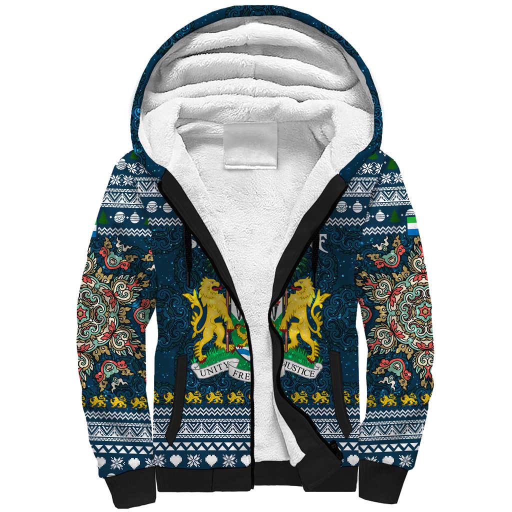 Sierra Leone Christmas Sherpa Hoodie Ornamental Coat of Arms and Festive Motif - African Pride