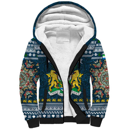 Sierra Leone Christmas Sherpa Hoodie Ornamental Coat of Arms and Festive Motif - African Pride