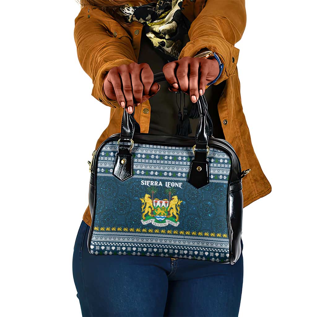 Sierra Leone Christmas Shoulder Handbag Ornamental Coat of Arms and Festive Motif - African Pride