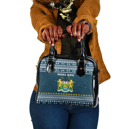 Sierra Leone Christmas Shoulder Handbag Ornamental Coat of Arms and Festive Motif - African Pride