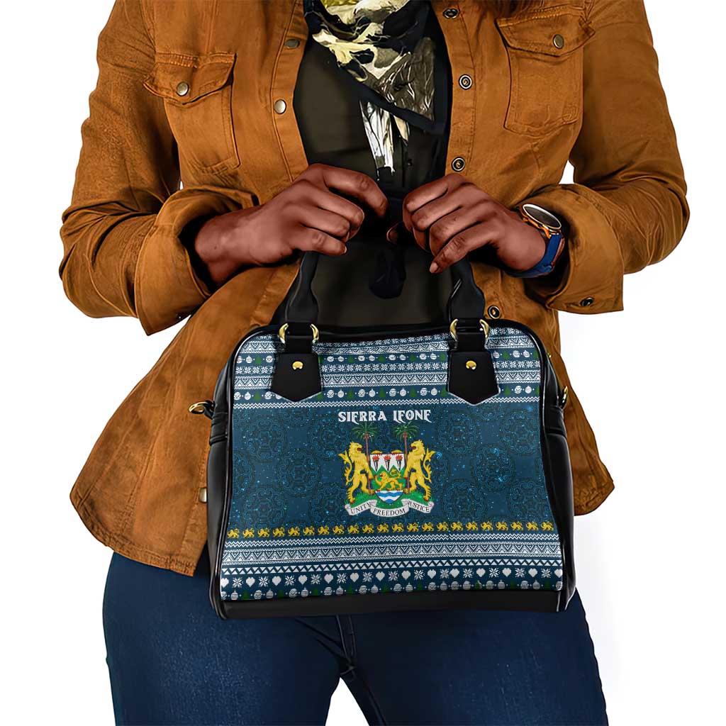 Sierra Leone Christmas Shoulder Handbag Ornamental Coat of Arms and Festive Motif - African Pride