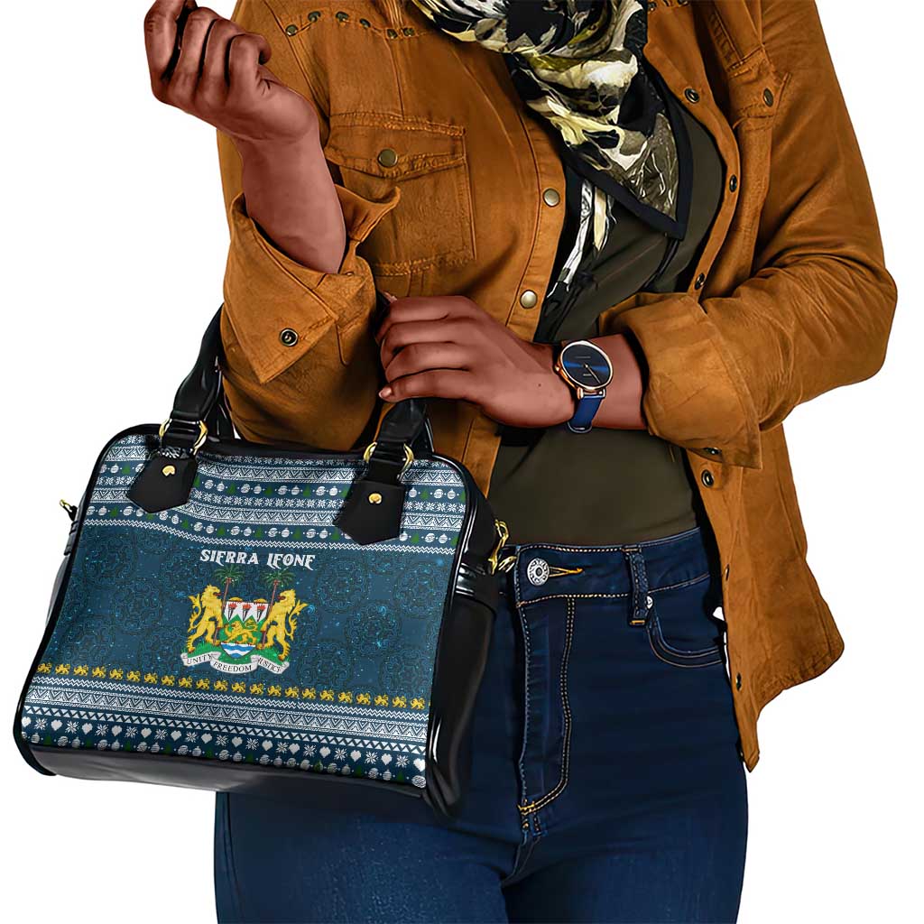 Sierra Leone Christmas Shoulder Handbag Ornamental Coat of Arms and Festive Motif - African Pride
